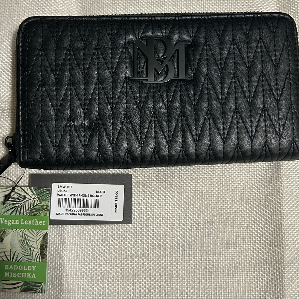 Badgley Mischka Black Quilted Wallet with Logo